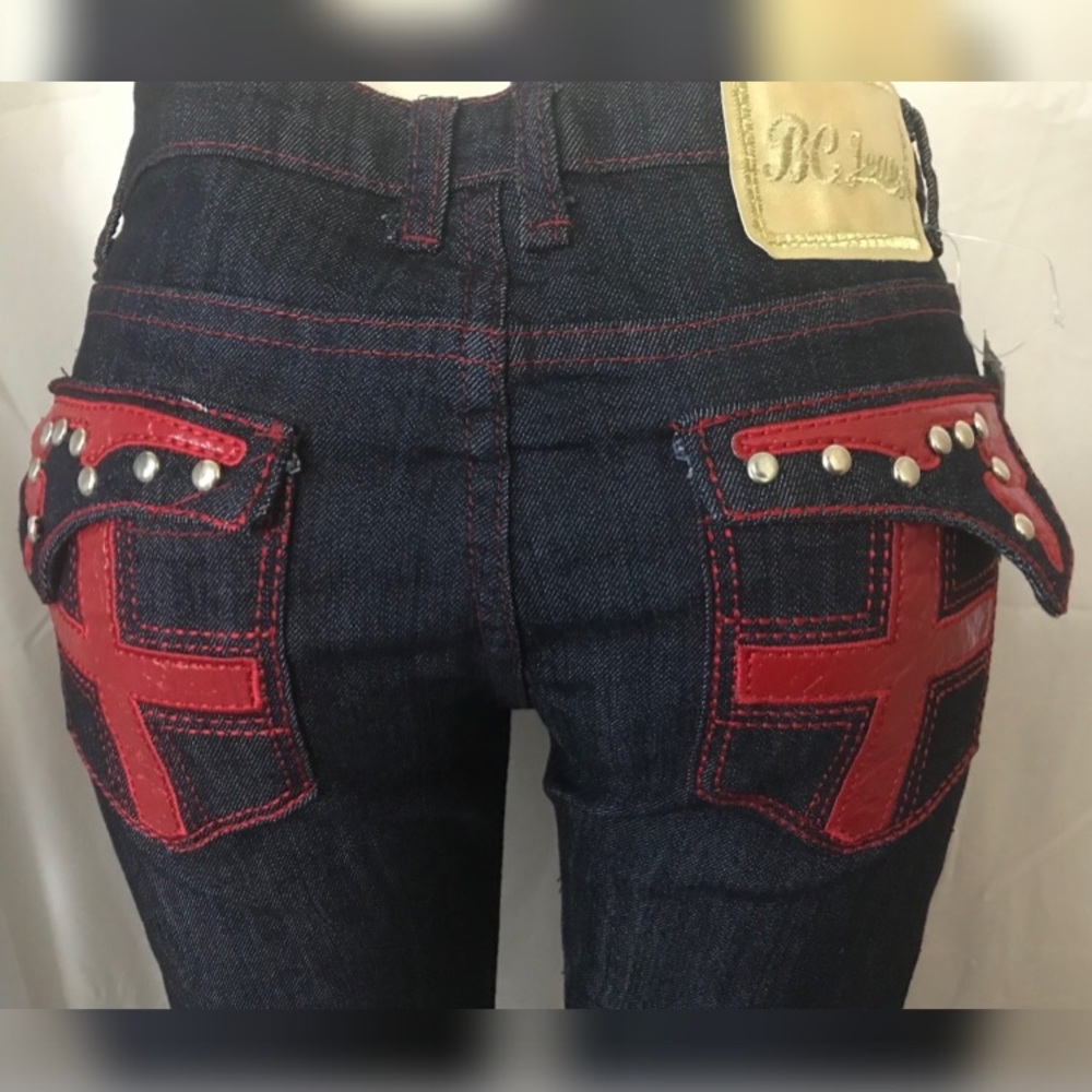 BC Jeans Navy Blue with Red Embellished Jeans - Picture 6 of 8